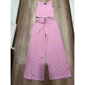 CIDER Pink Sleeveless Crop Top Wide Leg Pants Lounge Set Women's Size M
